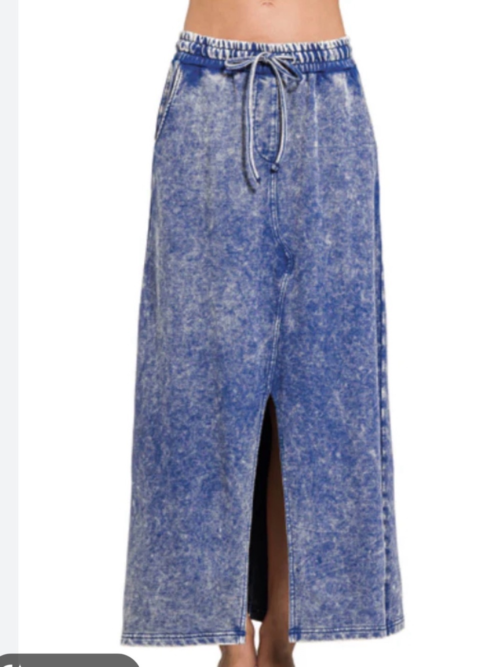 Blue Washed knit Maxi Skirt with Front Slit